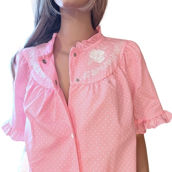 Vintage LAZY LIFE House Dress Robe Housecoat Ruffles Snaps Polka-Dot NWOT - Picture 13 of 16